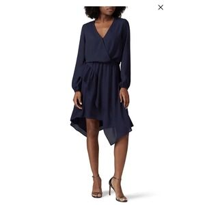 krisa Navy Handkerchief Surplice Dress Large